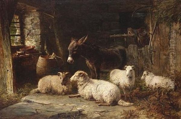 A Welsh Interior With Sheep And Donkey - view 1