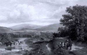 Figures On Path Near Watering Cattle In Extensive Landscape by George Cole