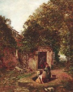 Spielende Kinder Vor Einem Englischen Cottage by George Cole