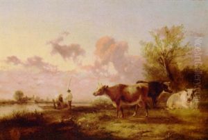 Fishermen And Cattle In A Meadow Fishermen And Cattle In A Meadow