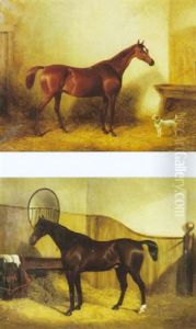 Brauner Im Stall Mit Kleinem Hund by George Cole