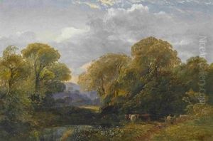 Weidelandschaft Mit Kuhen Und Bauer by George Vicat Cole