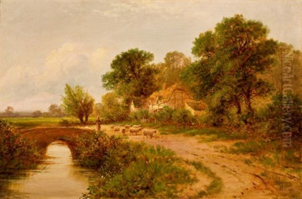English Country Landscape With Shepherdess And Sheep - view 1