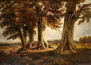 Pastoralt Landskap Med Rastande Sallskap by George Vicat Cole