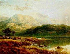 Cattle Watering In A Mountainous Landscape by George Vicat Cole