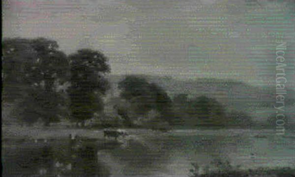 Cattle Watering In A River Landscape - view 1