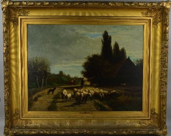 Village Scene With Figures, Shepherd And Sheep - view 1