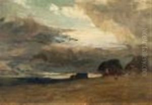 Figure In A Rural Landscape Beneath Stormy Skies by Reginald Rex Vicat Cole