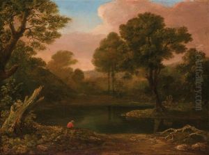 Landscape With Lake And Man Fishing by Thomas Cole