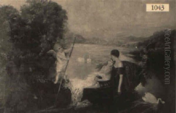 Man And Woman Reclining In A Gondola With Cupid - view 1