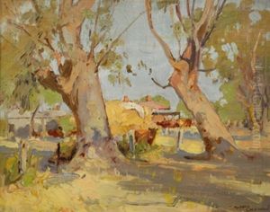 Homestead With Gum Trees by Alfred George Coleman