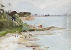 Figures And Boatshed by Alfred George Coleman
