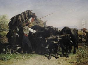 Buffalo Cart And Peasants Of The Pontine Marshes On The Road From Rome To Naples by Charles Coleman