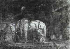 Horse With Poultry In A Courtyard by Charles Caryl Coleman