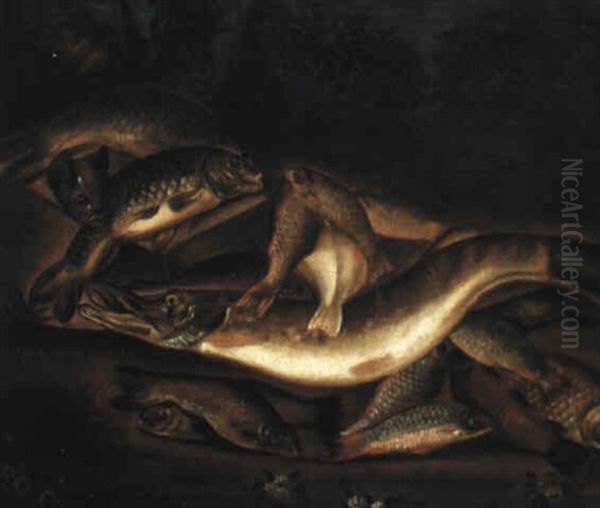 A Pike And Other Fish On A Bank - view 1