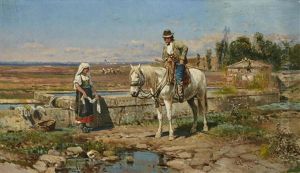A Buttero At The Fountain by Enrico Coleman