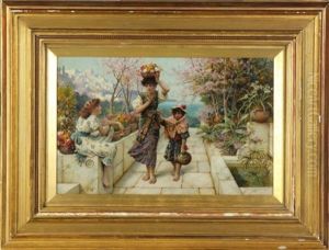 Woman And Children With Mediterranean Beyond by William Stephen Coleman