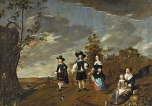 Bildnis Einer Familie Mit Casteel Dursteede Im Hintergrund by Christiaen Van Colenbergh