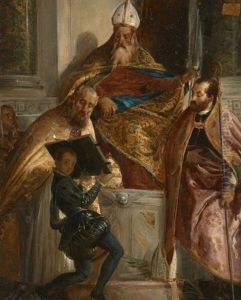 Saint Antoine Abbe Entoure De Saint Corneille Et De Saint Cyprien, D'apres Veronese by Alexandre Marie Colin