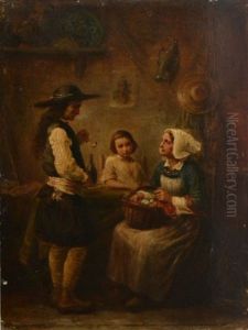Famille Bretonne Dans Un Interieur by Alexandre Marie Colin