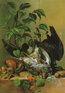Nature Morte Aux Perdreau Gris Et Vanneau Sur Un Entablement De Marbre