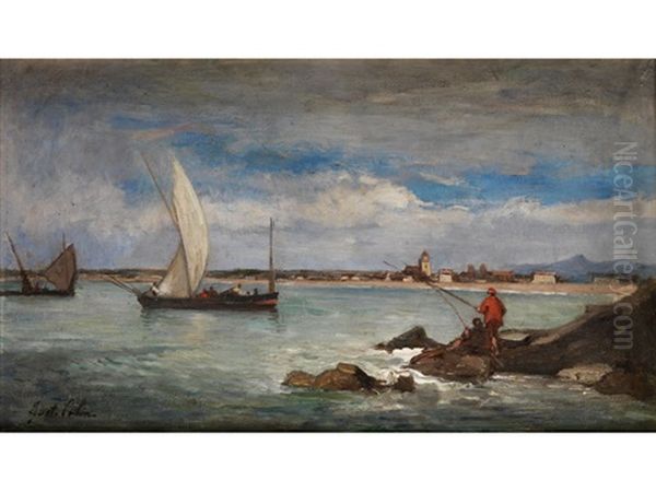 Uferlandschaft Mit Anglern Und Segelschiffen - view 1