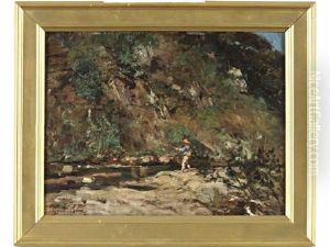 Pecheur Dans Les Pyrenees by Gustave Colin