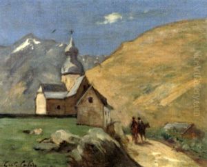 Paysage Anime Dans Les Pyrenees Avec Une Chapelle by Gustave Colin