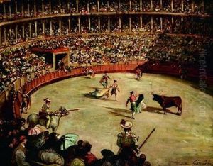 Corrida Dans Les Arenes De St. Sebastien by Gustave Colin