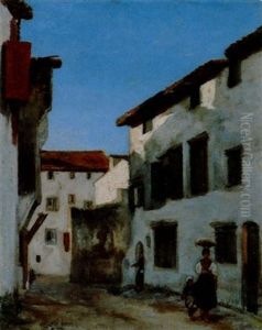 Dorfstrasse Mit Figurenstaffage by Gustave Colin