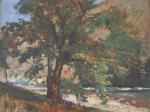 Arbre Au Bord De Riviere by Gustave Colin