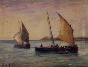 Barques De Pecheurs Dans La Baie De Saint Jean De Luz by Gustave Colin