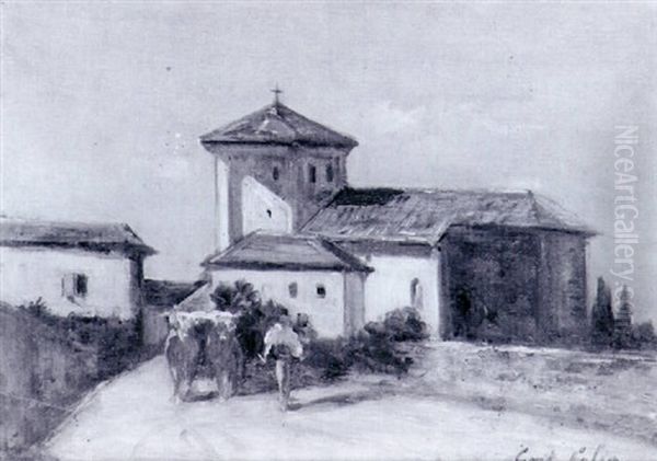L'eglise D'ascain, Boeufs Et Bouvier - view 1