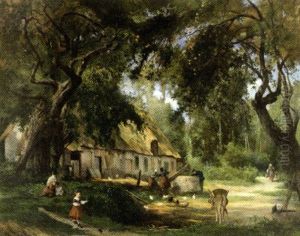 Cour De Ferme Animee by Paul-Alfred Colin