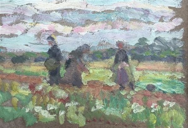 Double Sided Painting- Women Working In The Field (recto); Landscape (verso) - view 1