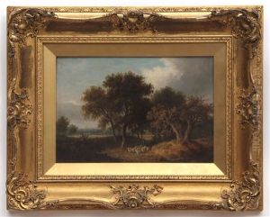 Wooded Landscape With Shepherd And Sheep by Samuel David Colkett