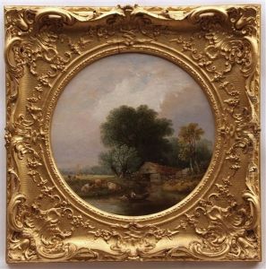 River Scene With Figure In A Boat To Foreground, Cattle Resting And Distant Windmill by Samuel David Colkett