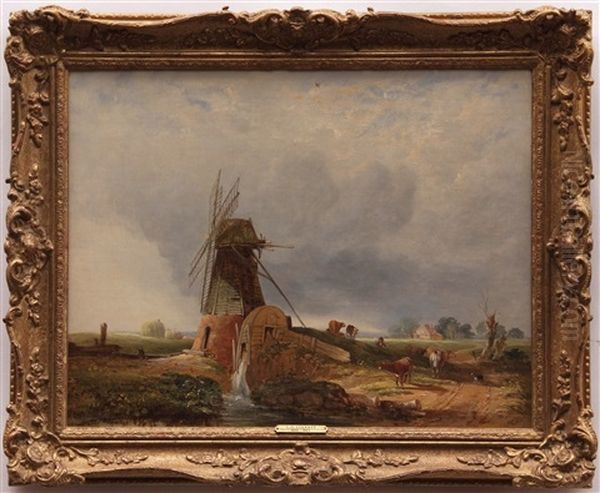 Herder, Dog And Cattle By A Mill - view 1