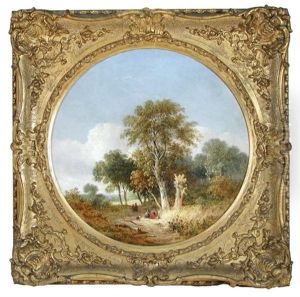 Gypsies With A Small Dog In Woodland by Samuel David Colkett