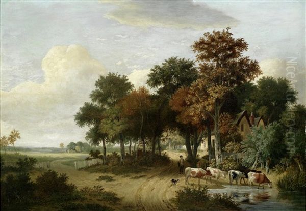 Cattle Watering In An East Anglian Landscape - view 1