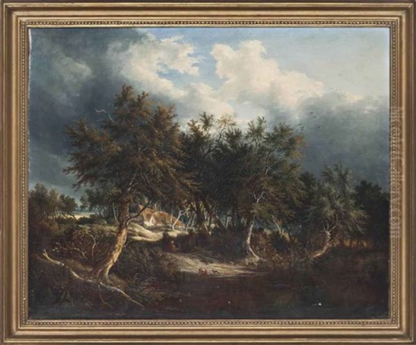 A Wooded River Landscape With Figures On The Bank - view 1