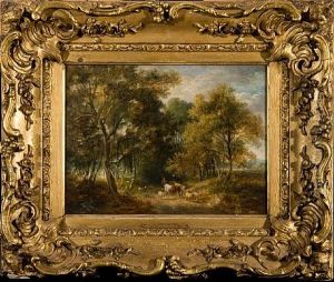 A Drover With Cattle And Sheep In A Country Lane by Samuel David Colkett