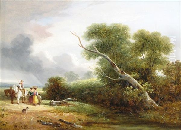 Travelers On A Path In A Wooded Landscape - view 1