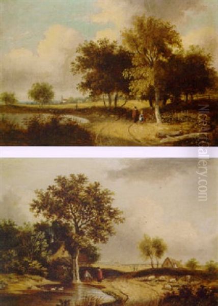 Figures On A Path In A Wooded Landscape - view 1