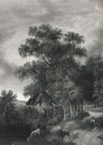 View Near Norwich With Figures, Cattle, Trees And Cottage by Samuel David Colkett