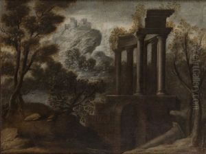 Paisaje Con Ruinas Clasicas Y Castillo Al Fondo by Francisco Collantes