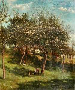 Bluhender Garten Mit Kindern Und Huhnern by Marie Henrotin Collart