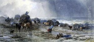 Seaweed Gatherers Along The Coast by Henry Andrews