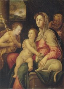 The Holy Family With The Infant Saint John The Baptist by Raffaelo Colle