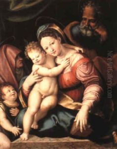 The Holy Family With St. Anne And The Infant St. John The Baptist by Raffaelo Colle